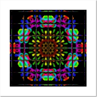 Neon Rainbow - Tiled Mandala Posters and Art